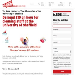Demand £10 an hour for cleaning staff at the University of Sheffield