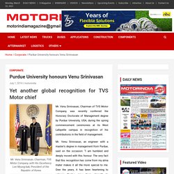 Purdue University honours Venu Srinivasan – Motorindia
