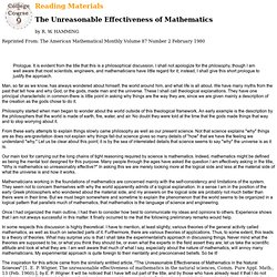 The Unreasonable Effectiveness of Mathematics in the Natural Sciences