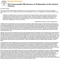 The Unreasonable Effectiveness of Mathematics in the Natural Sciences