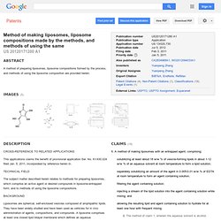 Patent US20120171280 - Method of making liposomes, liposome compositions made by the methods, and ... - Google Patents