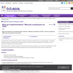 Usage des manuels numériques via l'ENT - Manuels numériques via l'ENT : bilan