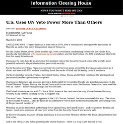 U.S. Uses UN Veto Power More Than Others