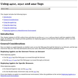 Using APPLET, OBJECT and EMBED Tags