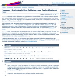 htpasswd - Gestion des fichiers d'utilisateurs pour l'authentification de base - Serveur Apache HTTP Version 2.4