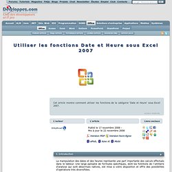 Utiliser les fonctions Date et Heure sous Excel 2007