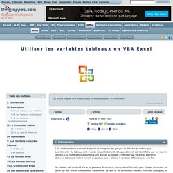 Utiliser les variables tableaux en VBA Excel