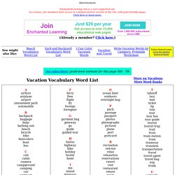 Vacation Vocabulary Word List