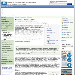 CDC EID – DEC 2012 – Au sommaire:Avian Influenza Vaccination of Poultry and Passive Case Reporting, Egypt