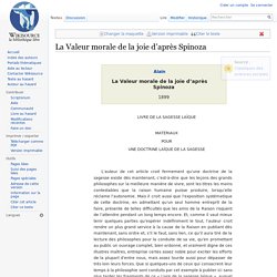 La Valeur morale de la joie d’après Spinoza
