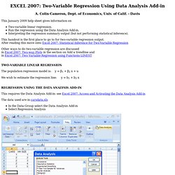 EXCEL 2007: Two-Variable Regression Using Data Analysis Add-in
