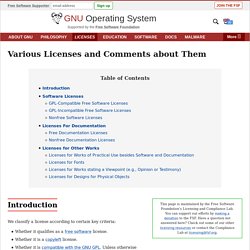 Liste des licences avec commentaires - Projet GNU
