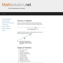 Vectors and types of vectors in algebra with example - mathematics tutorials