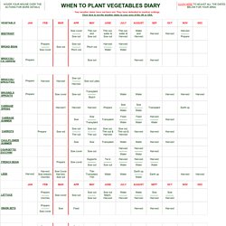 Vegetable Diary Planner shows when to plant vegetables