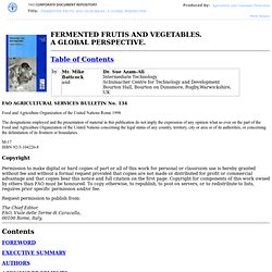 Fermented frutis and vegetables. A global perspective. Table of contents.