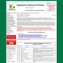 Vegetarian Network Victoria - Animal-Derived Food Additives