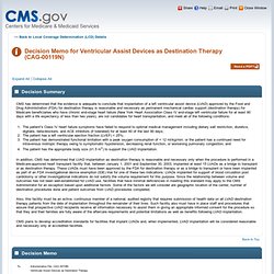 Decision Memo for Ventricular Assist Devices as Destination Therapy (CAG-00119N)