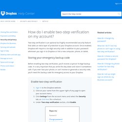 How do I enable two-step verification on my account? (Dropbox Help Center)