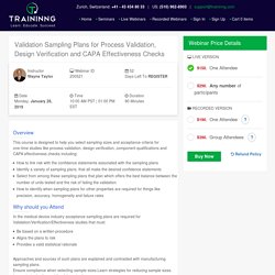 Validation Sampling Plans for Process Validation, Design Verification and CAPA Effectiveness Checks