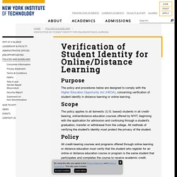 Verification of Student Identity for Online/Distance Learning