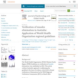 Verification of measles elimination in Australia: Application of World Health Organization regional guidelines