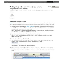 Verifying iTunes video conversion and video syncing using sample QuickTime files