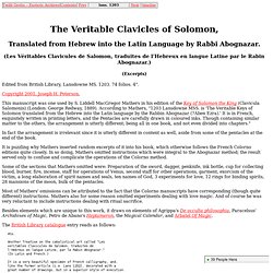 The Veritable Clavicles of Solomon (Les Veritables Clavicules de Salomon) (Abognazar) (EXCERPTS)
