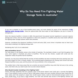 Why Do You Need Fire Fighting Water Storage Tanks In Australia?