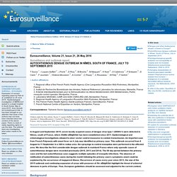 EUROSURVEILLANCE 26/05/16 Au sommaire: Autochthonous dengue outbreak in Nîmes, South of France, July to September 2015 T Succo ;