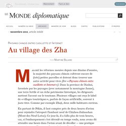 Au village des Zha, à contre-courant de l'exode rural chinois, par Martine Bulard (Le Monde diplomatique, novembre 2015)
