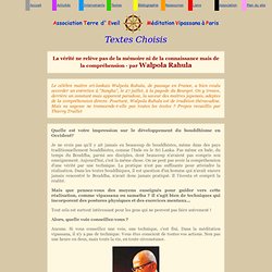 Paris - Walpola Rahula - Dharma - Méditation - comment pratiquer ? - Theravada