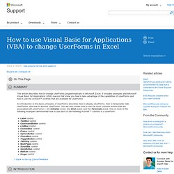 How to use Visual Basic for Applications (VBA) to change UserForms in Excel 2003, Excel 2002, and Excel 2000