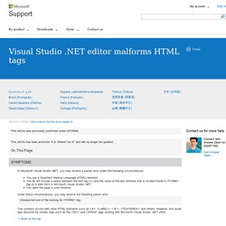 Visual Studio .NET editor malforms HTML tags
