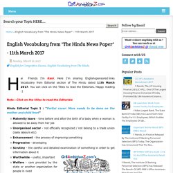 English Vocabulary from "The Hindu News Paper" - 11th March 2017