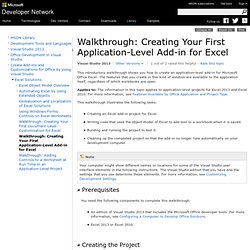 Walkthrough: Creating Your First Application-Level Add-in for Excel