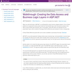 Walkthrough: Creating the Data Access and Business Logic Layers in ASP.NET