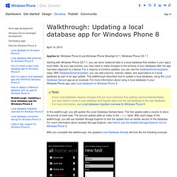 Walkthrough: Updating a local database app for Windows Phone