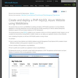 PHP website with MySQL and WebMatrix - Azure tutorial