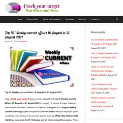 Top 15 Weekly Current Affairs 16 August To 21 August 2021