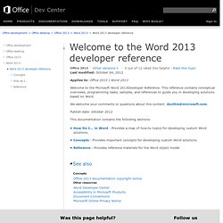 Welcome to the Word 2013 developer reference