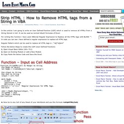 Welcome to LearnExcelMacro.com Strip HTML : How to Remove HTML tags from a String in VBA