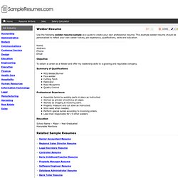 Welder Resume, Sample Welder Resume Example - Sample Resumes.com