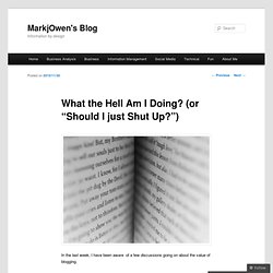 What the Hell Am I Doing? (or “Should I just Shut Up?”) « MarkjOwen's Blog