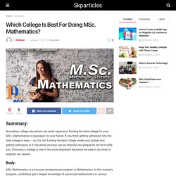 Which College is Best For Doing MSc Mathematics?