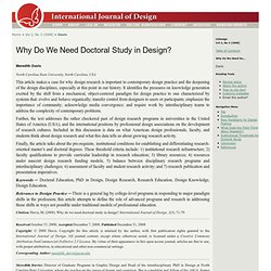 Why Do We Need Doctoral Study in Design?