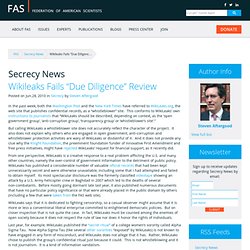 Wikileaks Fails “Due Diligence” Review