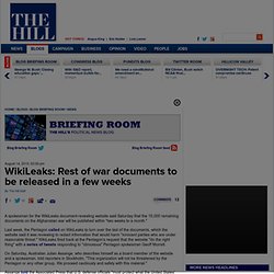 WikiLeaks: Rest of war documents to be released in a few weeks