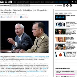 WikiLeaks Didn'’t Blow U.S.’ Afghan Intel Sources [Updated]