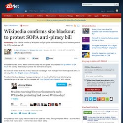Wikipedia confirms site blackout to protest SOPA anti-piracy bill