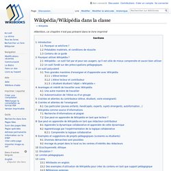 Wikipédia/Wikipédia dans la classe